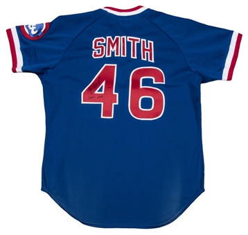 Lee Smith Game Used, Signed & Inscribed Chicago Cubs Road Jersey (Smith LOA)